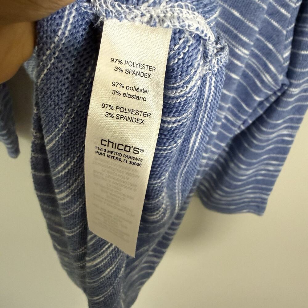 Chicos Top Size 3 US XL Blue Soft 3/4 Sleeves Hooded Tunic Striped New - Picture 5 of 5